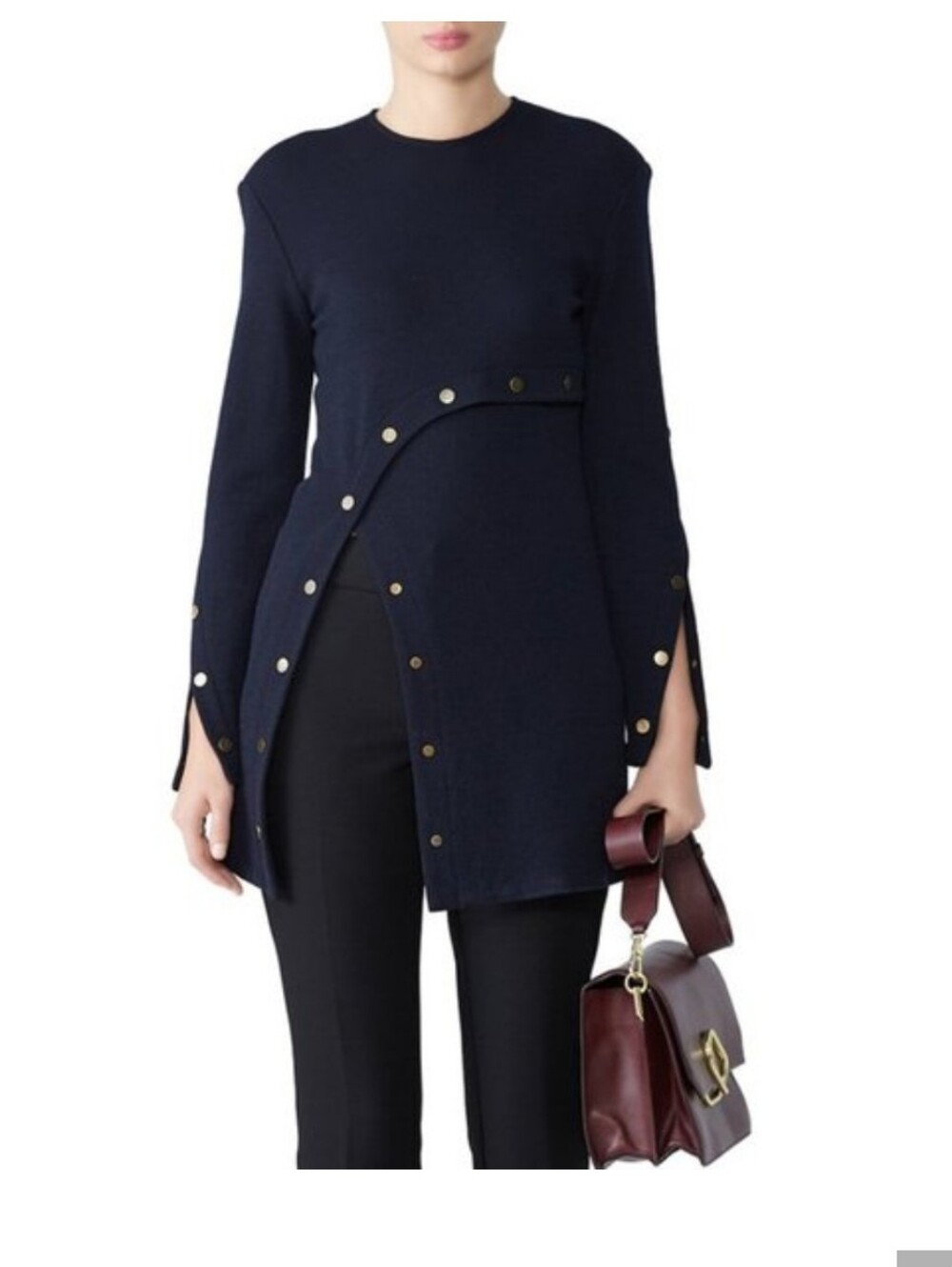 Derek Lam Navy Snap Front Long Sleeve Tunic Size 2